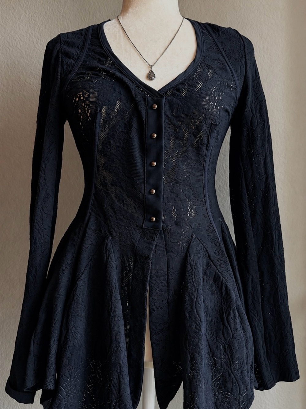 HIGH Tech Black Lace Peplum Top Made In Italy | Gothic Avant Designer Blouse